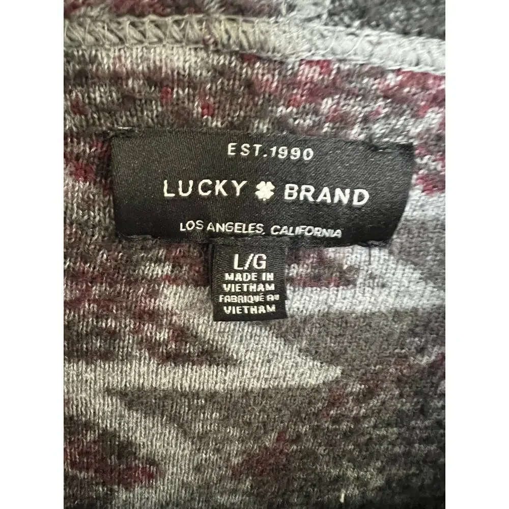 Lucky Brand Aztec Drape Cardigan, Large, Red and Gray, High Low, Southwest